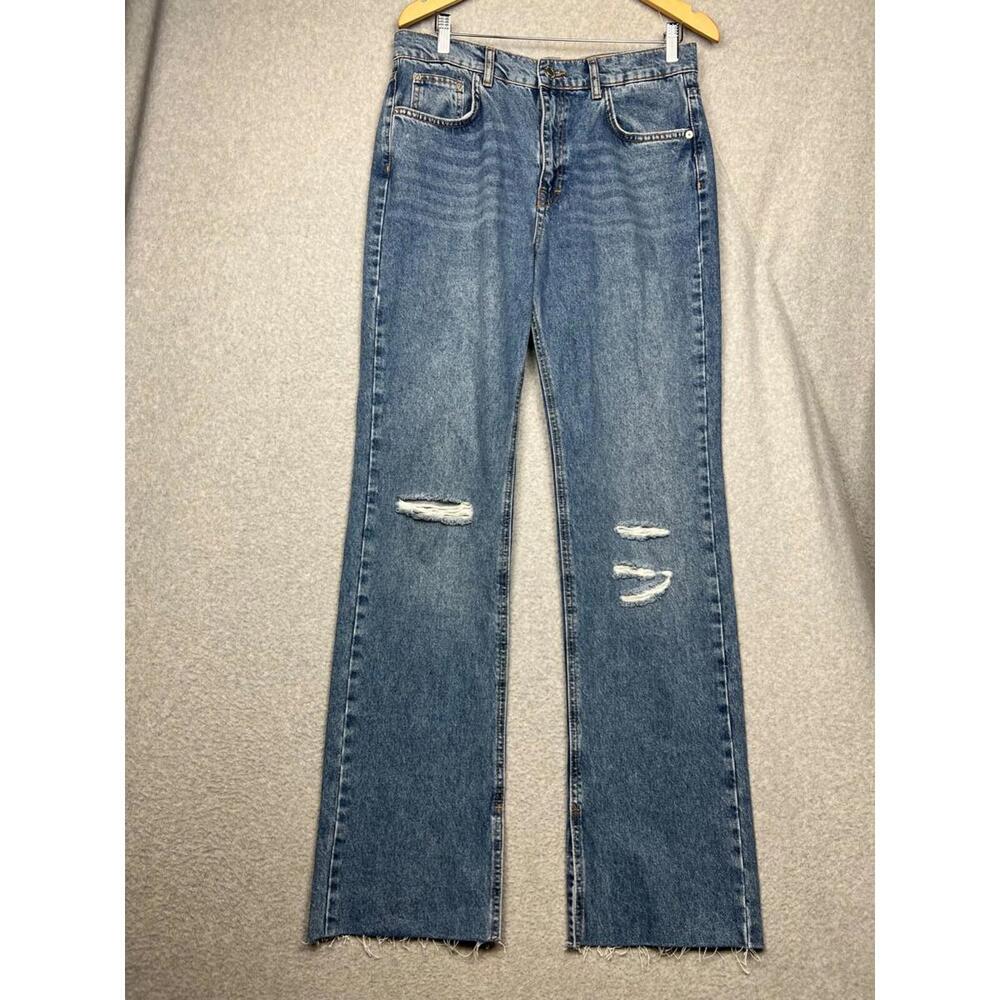 Pull&Bear Distressed High Rise Straight Leg Jeans Womens 10 Fray Hem Y2k